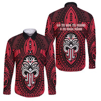 New Zealand Maori Language Week Family Matching Summer Maxi Dress and Hawaiian Shirt Te Wiki O Te Reo Maori Hei Tiki LT22 Dad's Shirt - Long Sleeve Red - Polynesian Pride