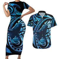 New Zealand Matariki Couples Matching Short Sleeve Bodycon Dress and Hawaiian Shirt Maori Humpback Whale Galaxy