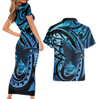 New Zealand Matariki Couples Matching Short Sleeve Bodycon Dress and Hawaiian Shirt Maori Humpback Whale Galaxy