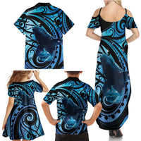 New Zealand Matariki Family Matching Summer Maxi Dress and Hawaiian Shirt Maori Humpback Whale Galaxy LT22 - Polynesian Pride