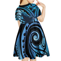 New Zealand Matariki Kid Short Sleeve Dress Maori Humpback Whale Galaxy