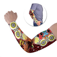 Personalised Papua New Guinea Pidgin Language Week Arm Sleeves Halo Olgeta Tok Pisin Wik Bird Of Paradise Oro Batik LT22 Set of 2 Red - Polynesian Pride