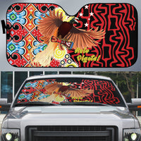 Papua New Guinea Pidgin Language Week Auto Sun Shade Halo Olgeta Tok Pisin Wik Bird Of Paradise Oro Batik LT22 Red - Polynesian Pride