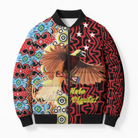 Personalised Papua New Guinea Pidgin Language Week Bomber Puffer Jacket Halo Olgeta Tok Pisin Wik Bird Of Paradise Oro Batik LT22 Unisex Red - Polynesian Pride