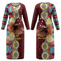 Personalised Papua New Guinea Pidgin Language Week Couples Matching Long Sleeve Bodycon Dress and Hawaiian Shirt Halo Olgeta Tok Pisin Wik Bird Of Paradise Oro Batik LT22 - Polynesian Pride