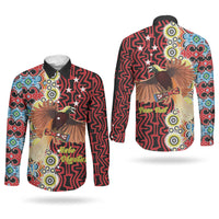 Personalised Papua New Guinea Pidgin Language Week Couples Matching Short Sleeve Bodycon Dress and Long Sleeve Button Shirt Halo Olgeta Tok Pisin Wik Bird Of Paradise Oro Batik LT22 - Polynesian Pride