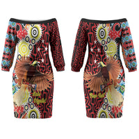 Personalised Papua New Guinea Pidgin Language Week Family Matching Off The Shoulder Long Sleeve Dress and Hawaiian Shirt Halo Olgeta Tok Pisin Wik Bird Of Paradise Oro Batik LT22 Mom's Dress Red - Polynesian Pride
