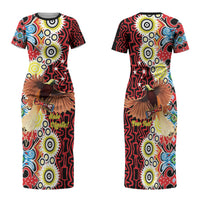 Personalised Papua New Guinea Pidgin Language Week Family Matching Short Sleeve Bodycon Dress and Hawaiian Shirt Halo Olgeta Tok Pisin Wik Bird Of Paradise Oro Batik LT22 Mom's Dress Red - Polynesian Pride