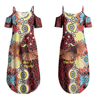 Personalised Papua New Guinea Pidgin Language Week Family Matching Summer Maxi Dress and Hawaiian Shirt Halo Olgeta Tok Pisin Wik Bird Of Paradise Oro Batik LT22 Mom's Dress Red - Polynesian Pride