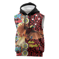 Personalised Papua New Guinea Pidgin Language Week Sleeveless Hoodie Halo Olgeta Tok Pisin Wik Bird Of Paradise Oro Batik LT22 Red - Polynesian Pride