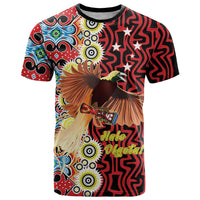 Personalised Papua New Guinea Pidgin Language Week T Shirt Halo Olgeta Tok Pisin Wik Bird Of Paradise Oro Batik LT22 Red - Polynesian Pride