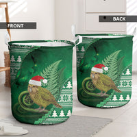 New Zealand Kakapo Christmas In July Laundry Basket Silver Fern Santa Xmas Green Color LT22 - Polynesian Pride
