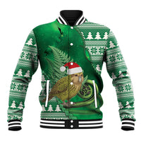 New Zealand Kakapo Christmas In July Baseball Jacket Silver Fern Santa Xmas Green Color