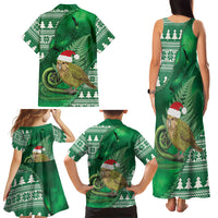 New Zealand Kakapo Christmas In July Family Matching Tank Maxi Dress and Hawaiian Shirt Silver Fern Santa Xmas Green Color LT22 - Polynesian Pride