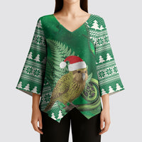 New Zealand Kakapo Christmas In July Kimono Sleeve Blouse Silver Fern Santa Xmas Green Color LT22 - Polynesian Pride