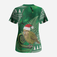 New Zealand Kakapo Christmas In July Scrub Top Silver Fern Santa Xmas Green Color LT22 - Polynesian Pride