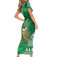 New Zealand Kakapo Christmas In July Short Sleeve Bodycon Dress Silver Fern Santa Xmas Green Color