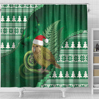 New Zealand Kakapo Christmas In July Shower Curtain Silver Fern Santa Xmas Green Color