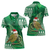 New Zealand Kakapo Christmas In July Women Polo Shirt Silver Fern Santa Xmas Green Color LT22 - Polynesian Pride