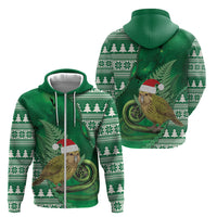 New Zealand Kakapo Christmas In July Zip Hoodie Silver Fern Santa Xmas Green Color