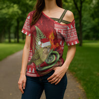 New Zealand Kakapo Christmas In July Cross Shoulder Shirt Silver Fern Santa Xmas Red Color LT22 - Polynesian Pride