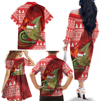 New Zealand Kakapo Christmas In July Family Matching Off The Shoulder Long Sleeve Dress and Hawaiian Shirt Silver Fern Santa Xmas Red Color LT22 - Polynesian Pride