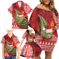 New Zealand Kakapo Christmas In July Family Matching Off Shoulder Short Dress and Hawaiian Shirt Silver Fern Santa Xmas Red Color LT22 - Polynesian Pride