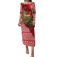 New Zealand Kakapo Christmas In July Family Matching Puletasi and Hawaiian Shirt Silver Fern Santa Xmas Red Color LT22 Mom's Dress Red - Polynesian Pride