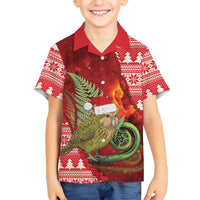 New Zealand Kakapo Christmas In July Family Matching Summer Maxi Dress and Hawaiian Shirt Silver Fern Santa Xmas Red Color LT22 Son's Shirt Red - Polynesian Pride