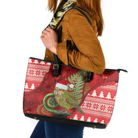 New Zealand Kakapo Christmas In July Leather Tote Bag Silver Fern Santa Xmas Red Color