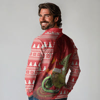New Zealand Kakapo Christmas In July Long Sleeve Polo Shirt Silver Fern Santa Xmas Red Color