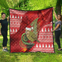 New Zealand Kakapo Christmas In July Quilt Silver Fern Santa Xmas Red Color LT22 - Polynesian Pride