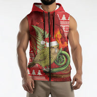New Zealand Kakapo Christmas In July Sleeveless Zip Hoodie Silver Fern Santa Xmas Red Color LT22 - Polynesian Pride