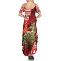 New Zealand Kakapo Christmas In July Summer Maxi Dress Silver Fern Santa Xmas Red Color LT22 - Polynesian Pride