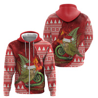 New Zealand Kakapo Christmas In July Zip Hoodie Silver Fern Santa Xmas Red Color LT22 - Polynesian Pride