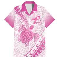 Breast Cancer Awareness Personalised Family Matching Long Sleeve Bodycon Dress and Hawaiian Shirt Pink Ribbon Turtle Polynesian Pattern White