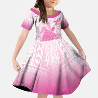 Breast Cancer Awareness Personalised Family Matching Short Sleeve Bodycon Dress and Hawaiian Shirt Pink Ribbon Turtle Polynesian Pattern White