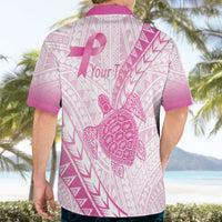 Breast Cancer Awareness Personalised Hawaiian Shirt Pink Ribbon Turtle Polynesian Pattern White