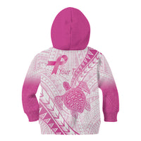 Breast Cancer Awareness Personalised Kid Hoodie Pink Ribbon Turtle Polynesian Pattern White