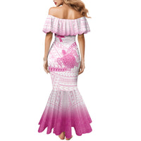 Breast Cancer Awareness Personalised Mermaid Dress Pink Ribbon Turtle Polynesian Pattern White