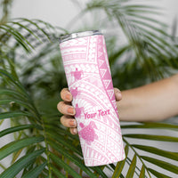 Breast Cancer Awareness Personalised Skinny Tumbler Pink Ribbon Turtle Polynesian Pattern White