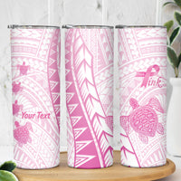 Breast Cancer Awareness Personalised Skinny Tumbler Pink Ribbon Turtle Polynesian Pattern White
