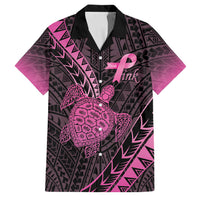 Breast Cancer Awareness Personalised Family Matching Short Sleeve Bodycon Dress and Hawaiian Shirt Pink Ribbon Turtle Polynesian Pattern Black