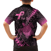 Breast Cancer Awareness Personalised Family Matching Summer Maxi Dress and Hawaiian Shirt Pink Ribbon Turtle Polynesian Pattern Black