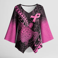 Breast Cancer Awareness Personalised Kimono Sleeve Blouse Pink Ribbon Turtle Polynesian Pattern Black