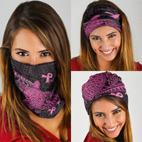 Breast Cancer Awareness Neck Gaiter Pink Ribbon Turtle Polynesian Pattern Black