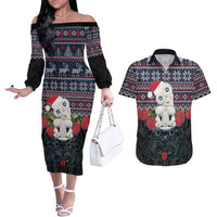 New Zealand Hei Tiki Christmas In July Couples Matching Off The Shoulder Long Sleeve Dress and Hawaiian Shirt Pohutukawa Santa Xmas Polynesian Pattern