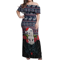 New Zealand Hei Tiki Christmas In July Off Shoulder Maxi Dress Pohutukawa Santa Xmas Polynesian Pattern
