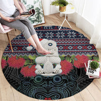New Zealand Hei Tiki Christmas In July Round Carpet Pohutukawa Santa Xmas Polynesian Pattern