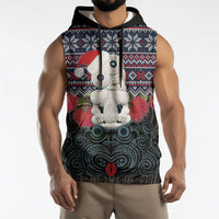 New Zealand Hei Tiki Christmas In July Sleeveless Hoodie Pohutukawa Santa Xmas Polynesian Pattern